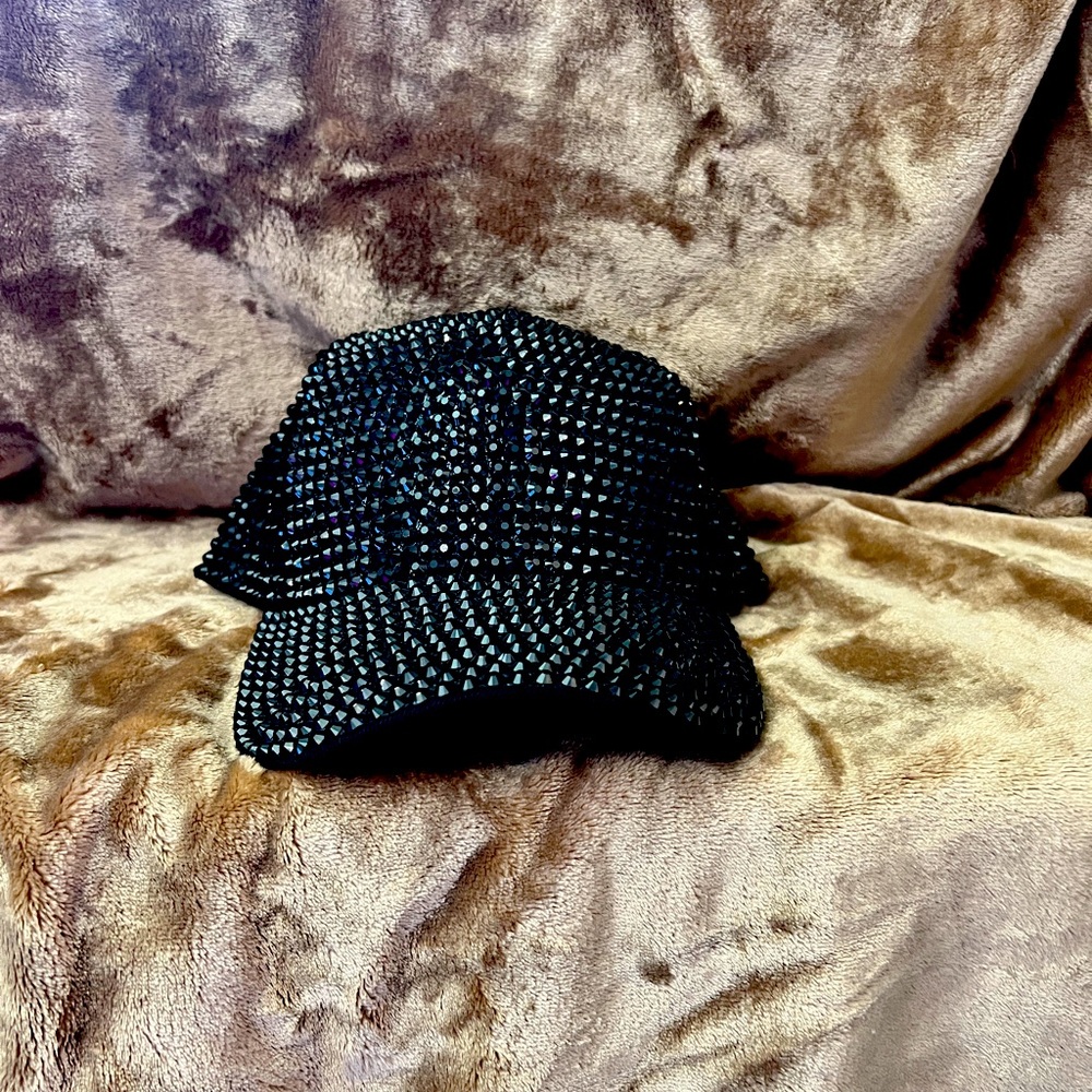 Glamorous Black Rhinestone Baseball Hat